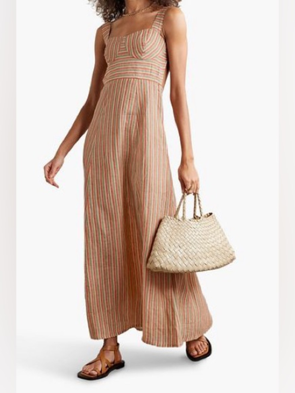 EMPORIO SIRENUSE Azzurra cutout striped linen maxi dress
